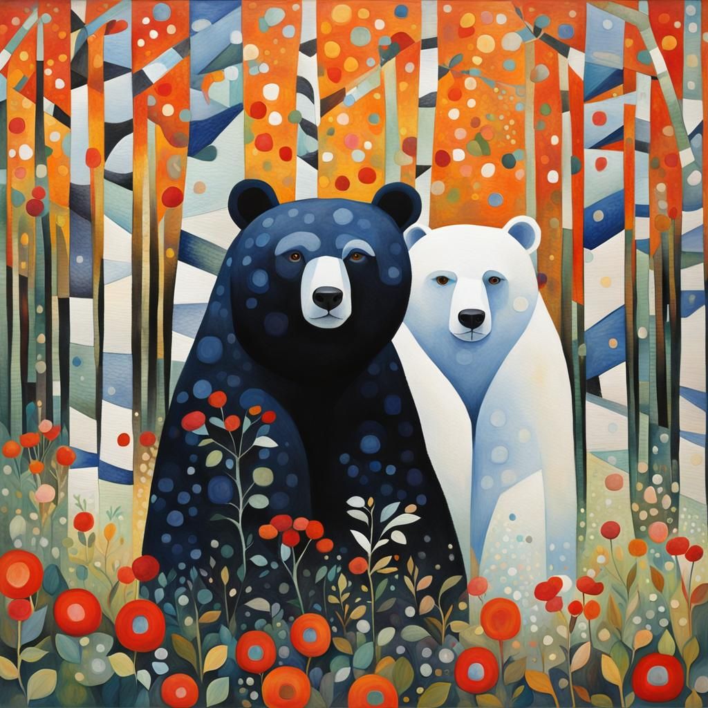 Bears in Gouache Style Inspired by Impressionism