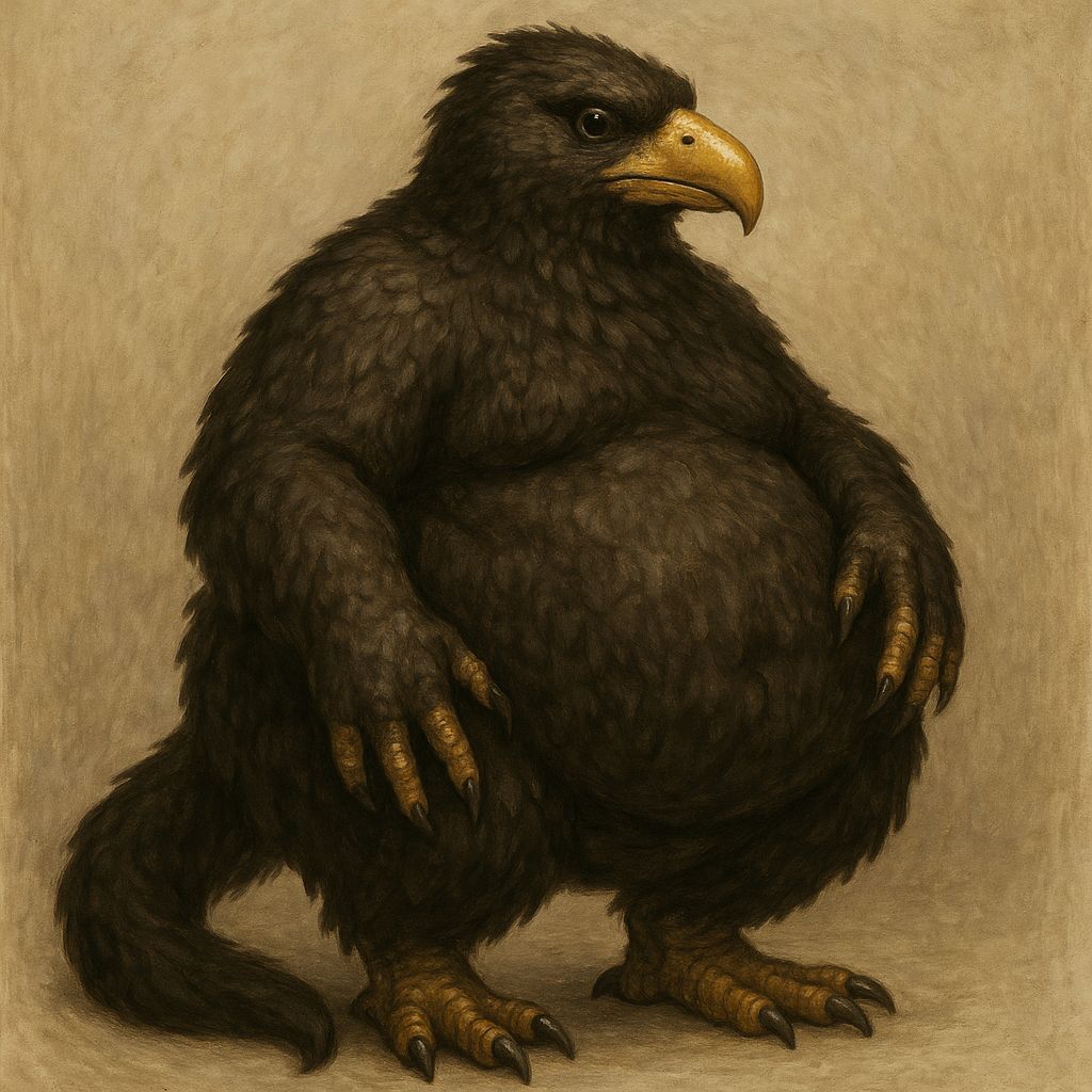 Obese Bird-Headed Humanoid with Fur and Feathers