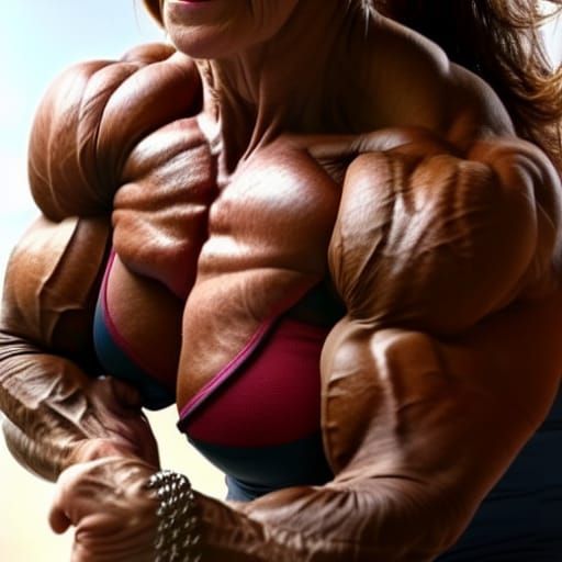 Muscular Female Bodybuilder Flexing Ripped Arms