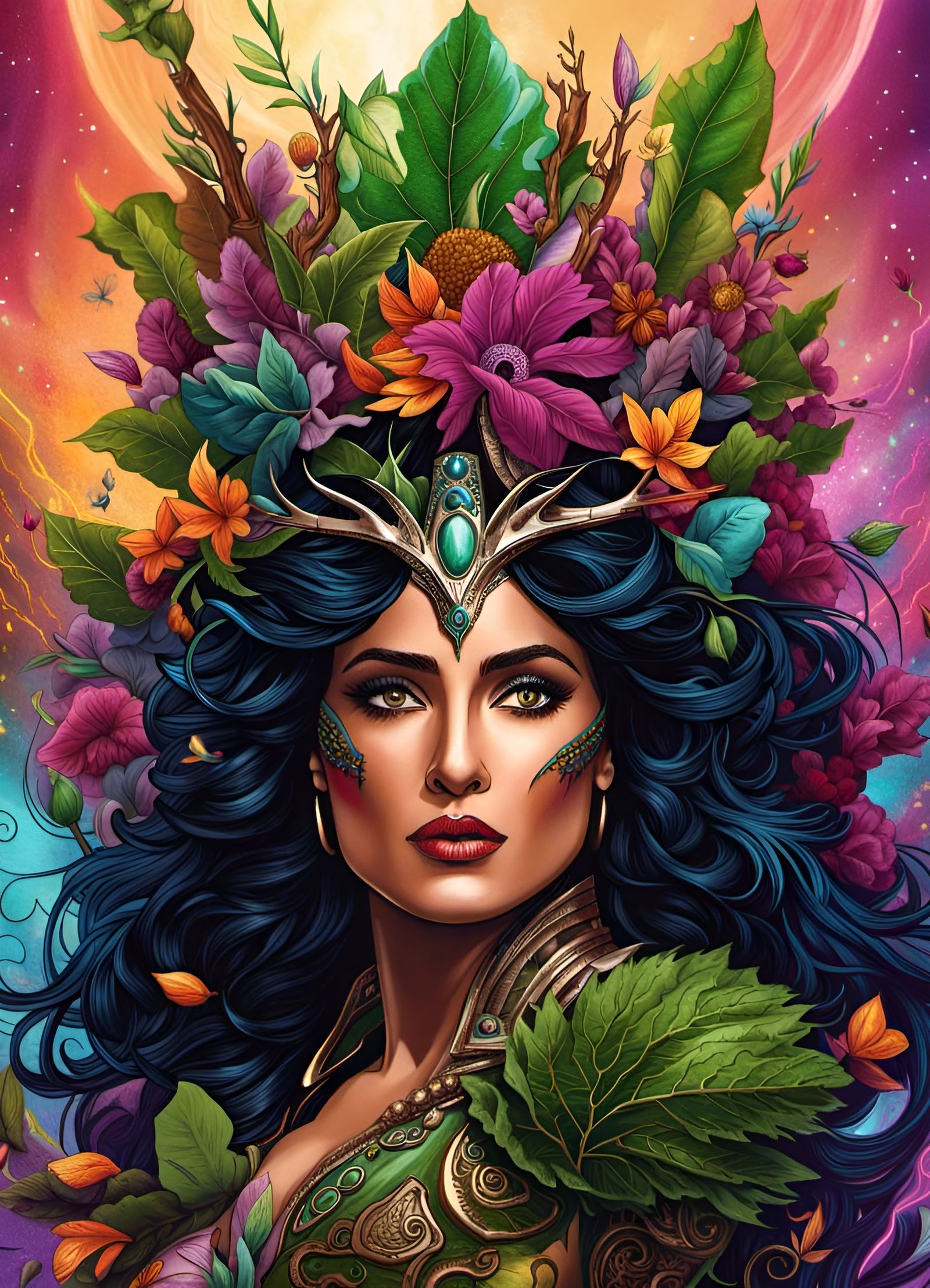 Salma Hayek as a Cosmic Dryad: Detailed Portrait