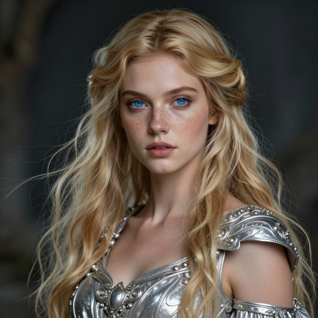 Victorian Goddess with Blonde Hair and Blue Eyes