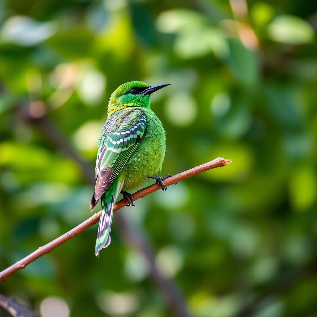 Vibrant Green Bird on Branch: Wildlife Photography