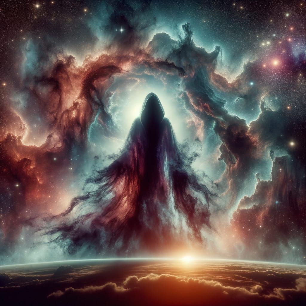 Vampire Silhouette Emerges from Cosmic Nebula