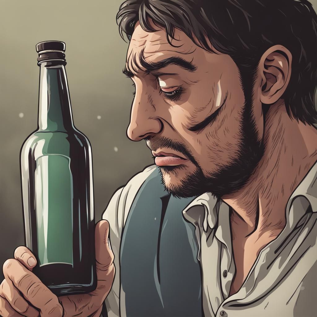Man Crying at Empty Bottle: Moment of Despair