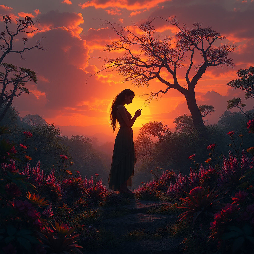 Mystical Embrace of Love in Dreamlike Scene