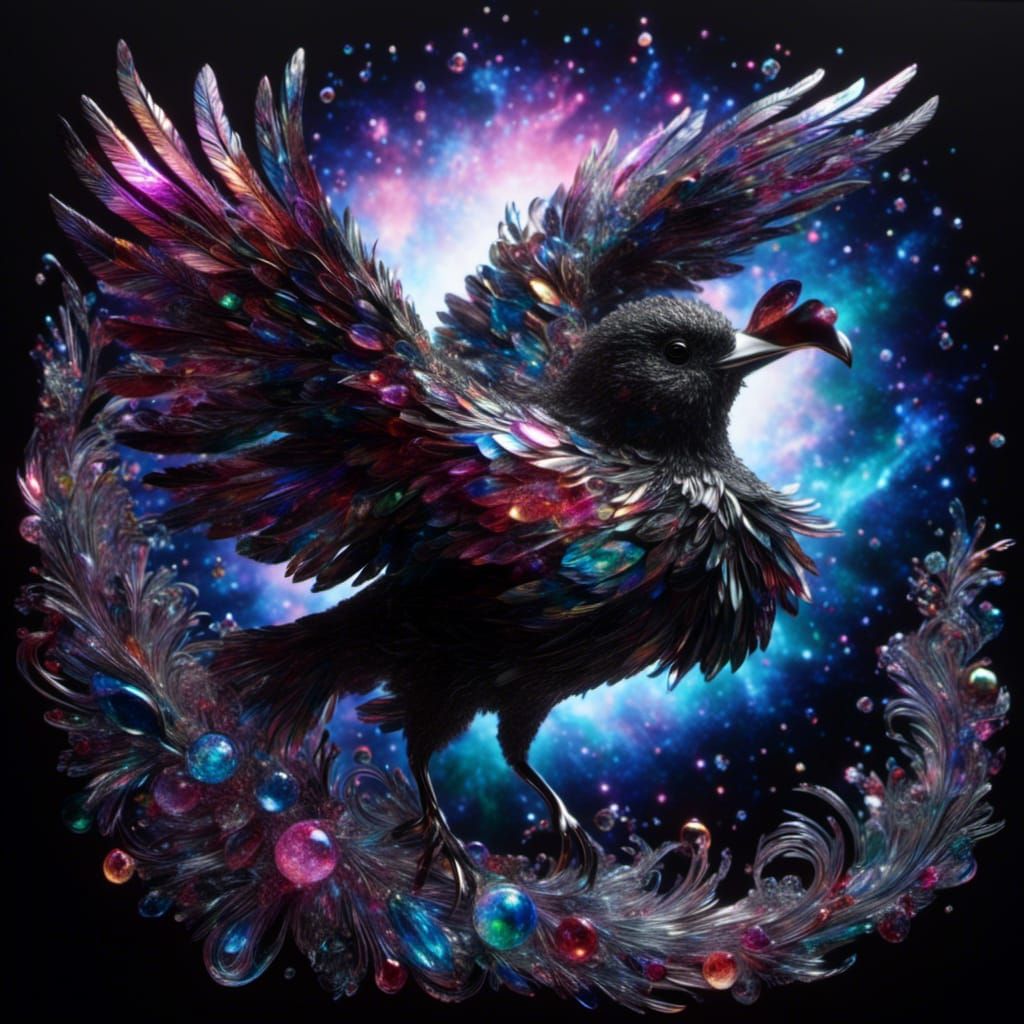 Holographic Raven with Bioluminescent Feathers in 3D