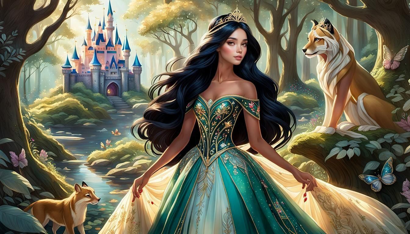 Enchanted Princess in Forest at Dawn, Disney Style