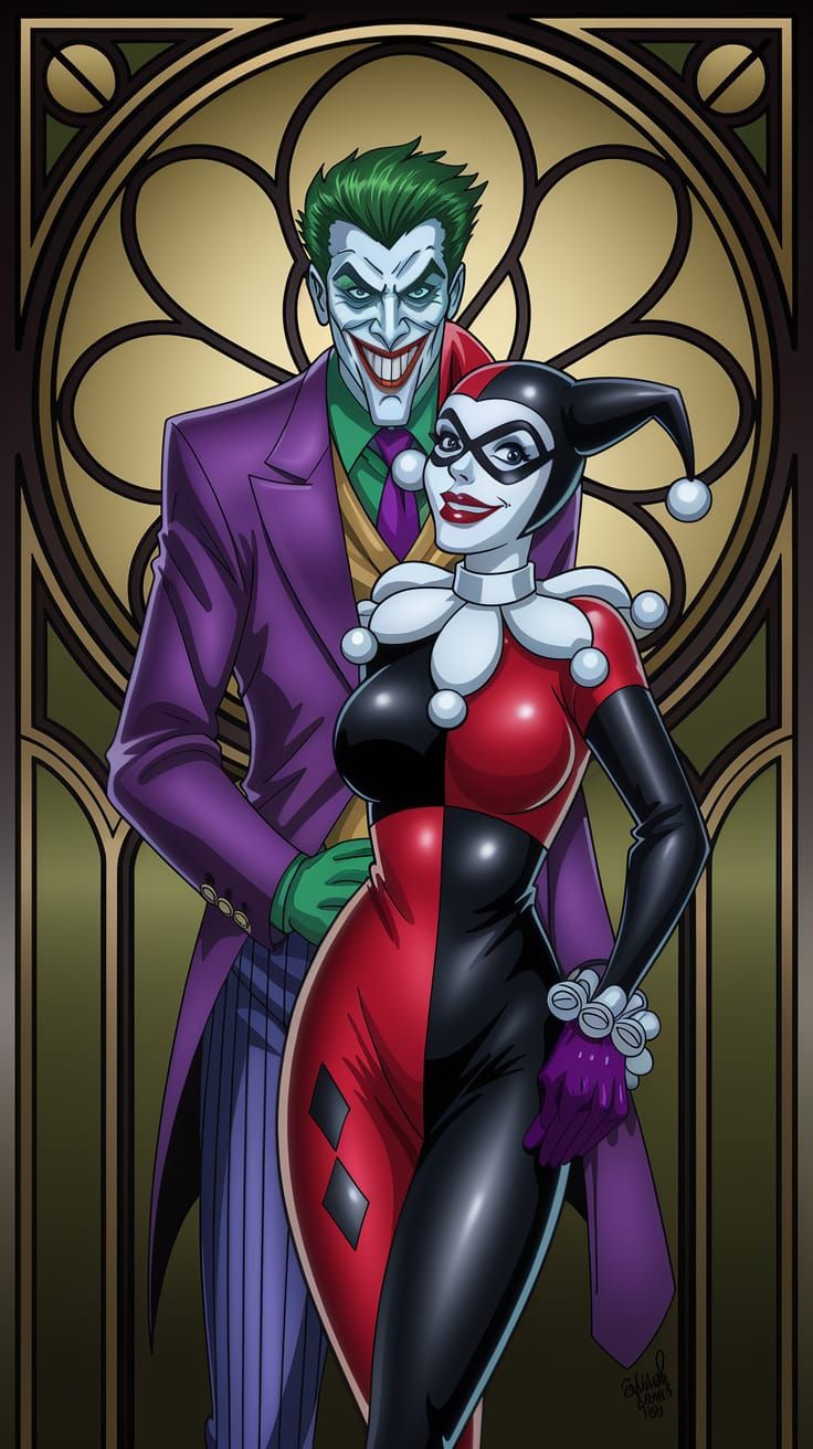 Joker and Harley Quinn in Dark Comic Art Style