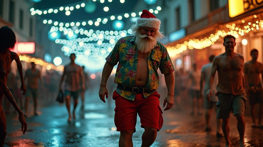 Cyberpunk Christmas Chaos in a Rainy Orlando Night