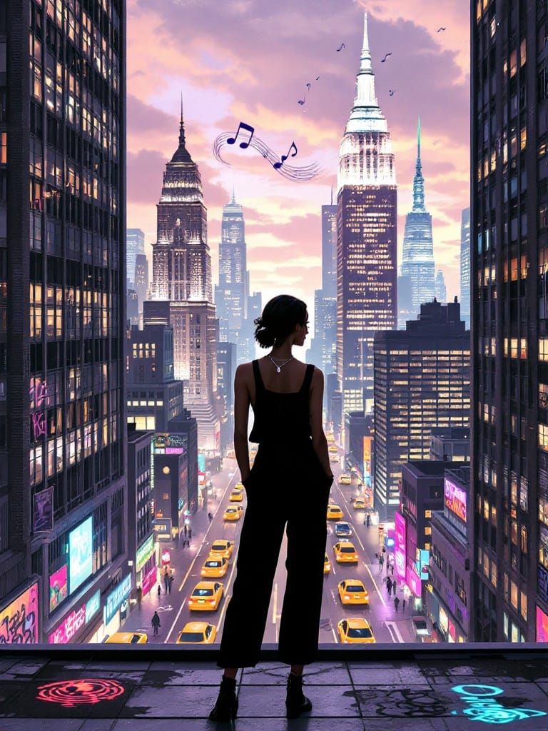 Modern Maria in Downtown Manhattan Dreamscape