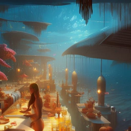 Tropical Pool Bar with Colorful Cocktails