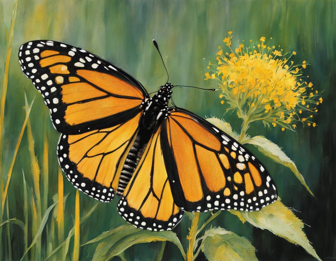 Monarch Butterfly in Vibrant Goldenrod Bloom