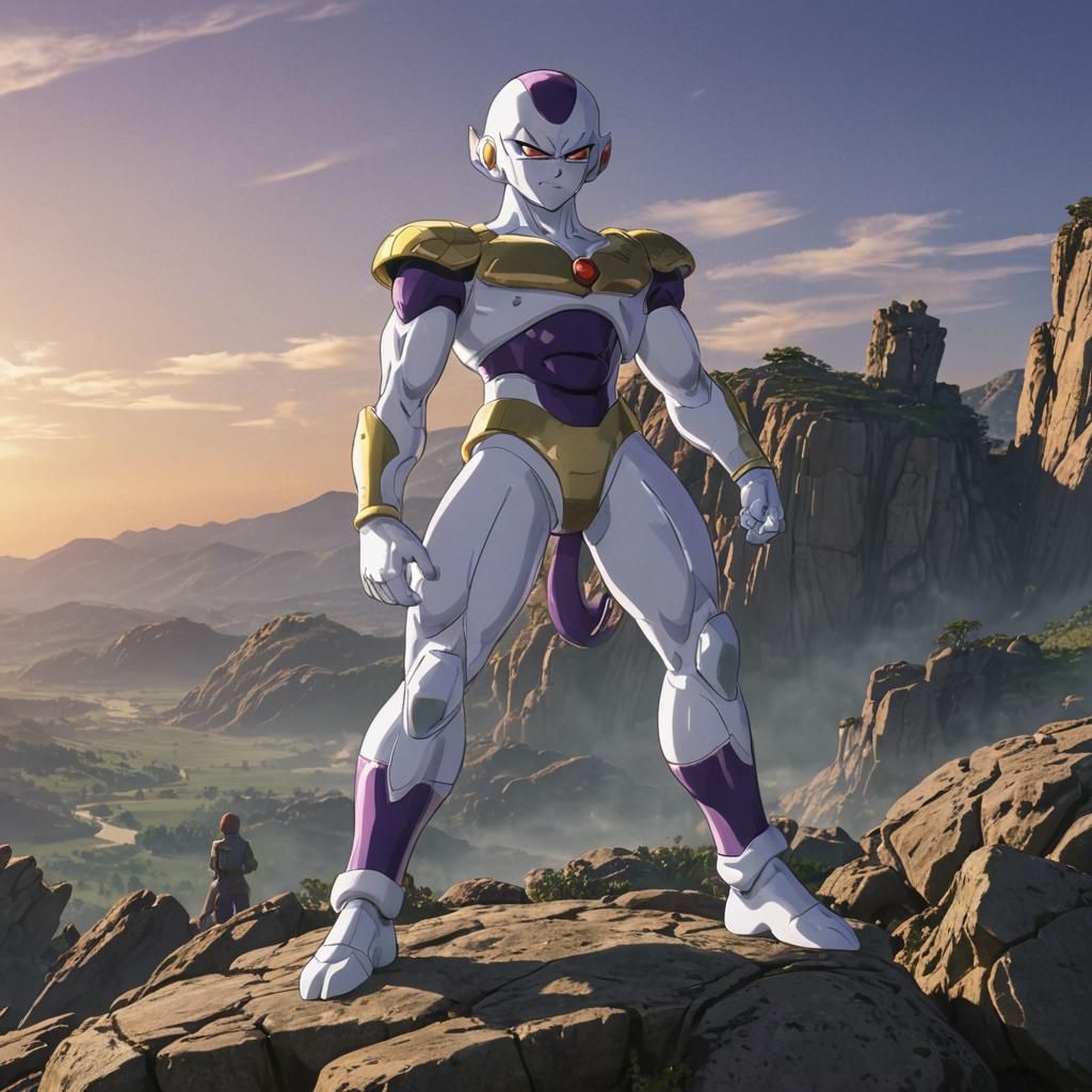 Frieza Overlooks War-Torn Planet in Anime Style