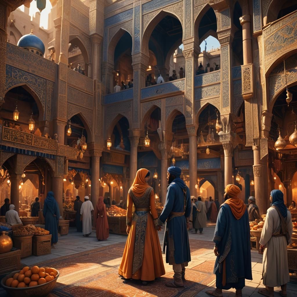 Mystical Marketplace: Muslim Lovers in Golden Light