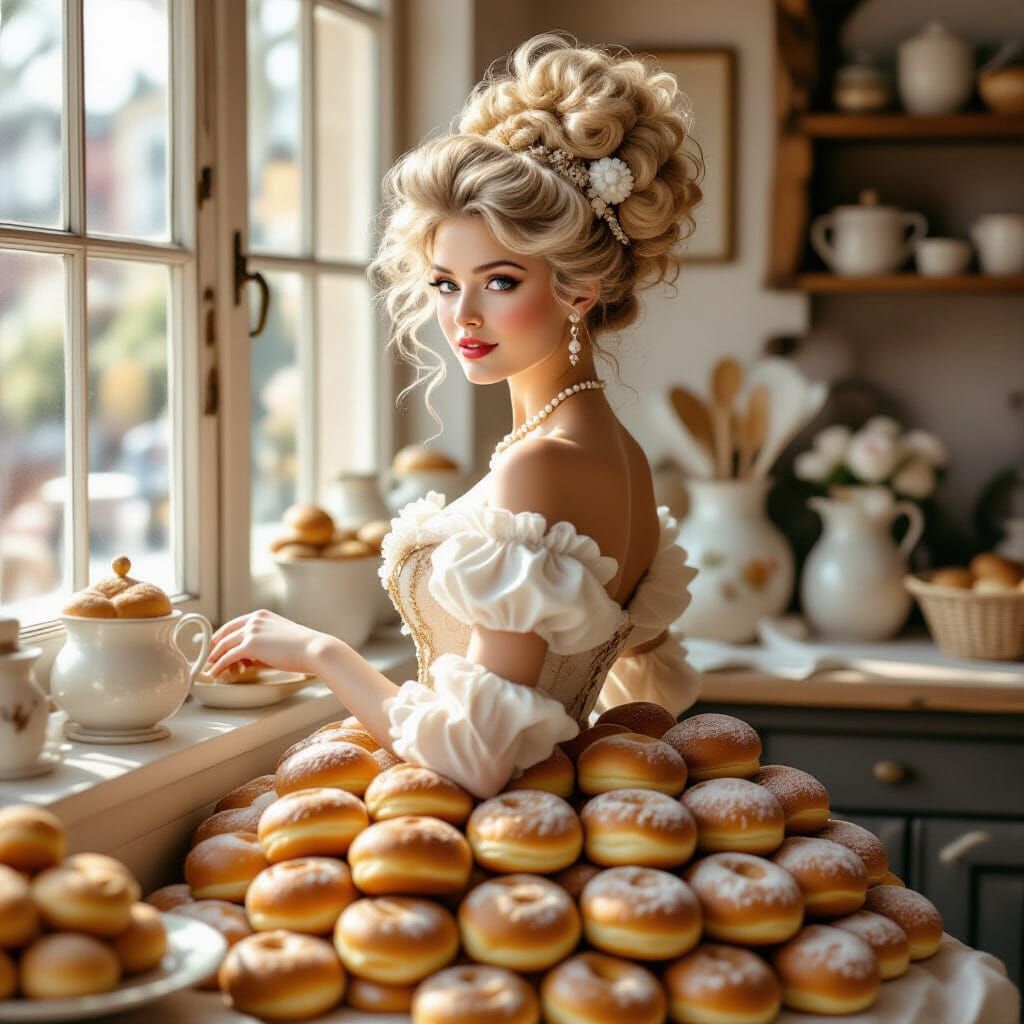 Rococo Lady Dressed in Brioche Pastries