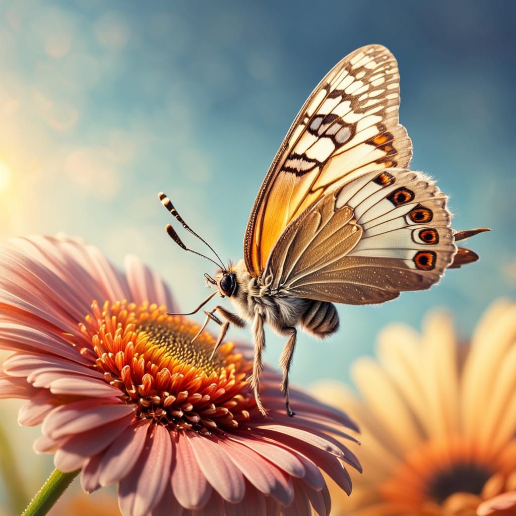 Gerbera and Moth Surrealism in Vibrant Oil Painting