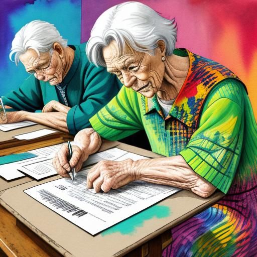 Senior Citizens Taking Tests in Bold Digital Art