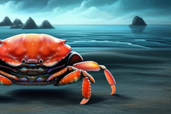 Cute Crab on the Beach in Detailed Matte Painting Style
