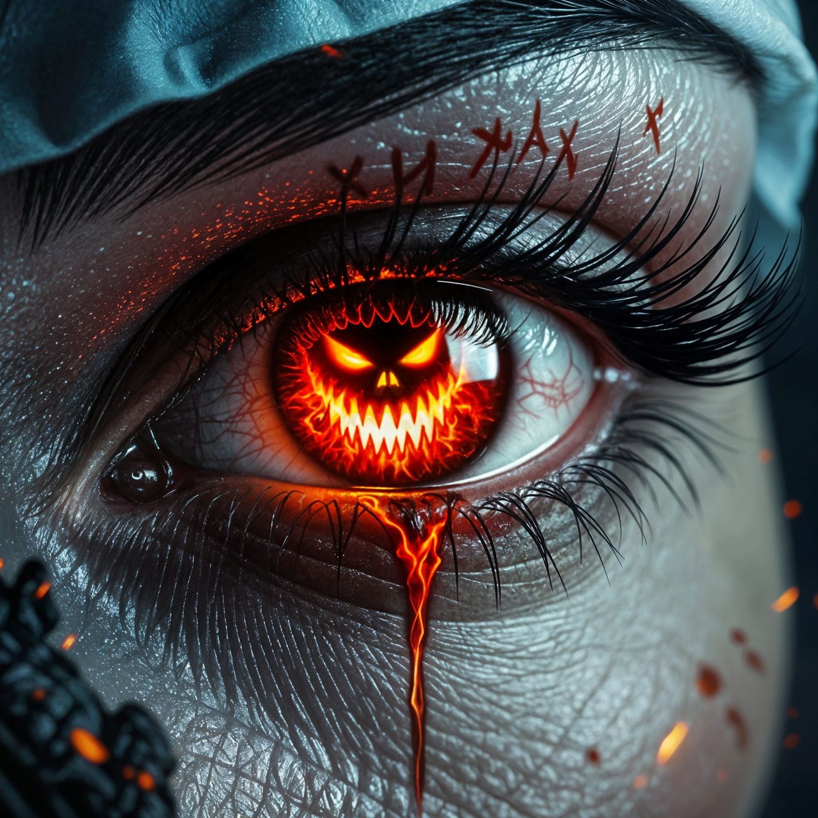 Nurse's Eye Glowing With Hellfire In Dark Fantasy Style