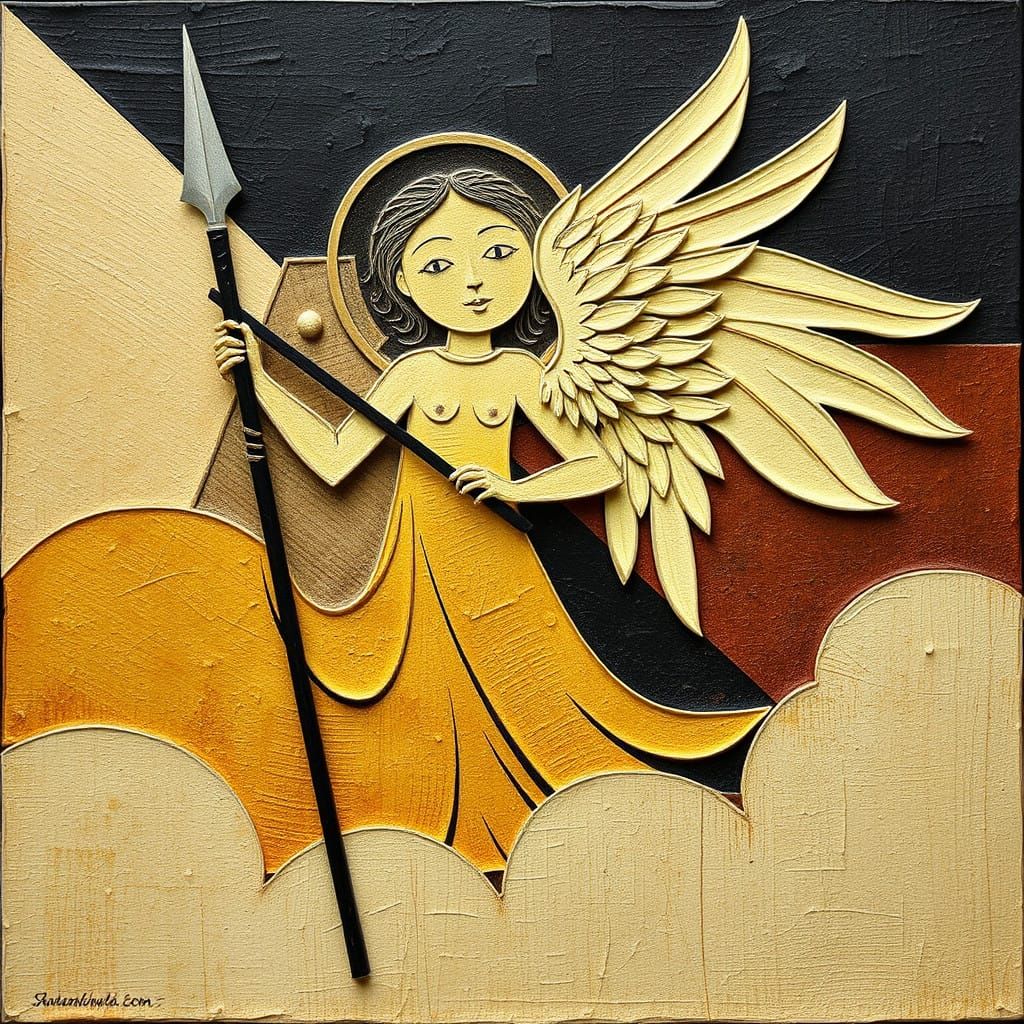 Futuristic Angel in Textured Constructivist Art