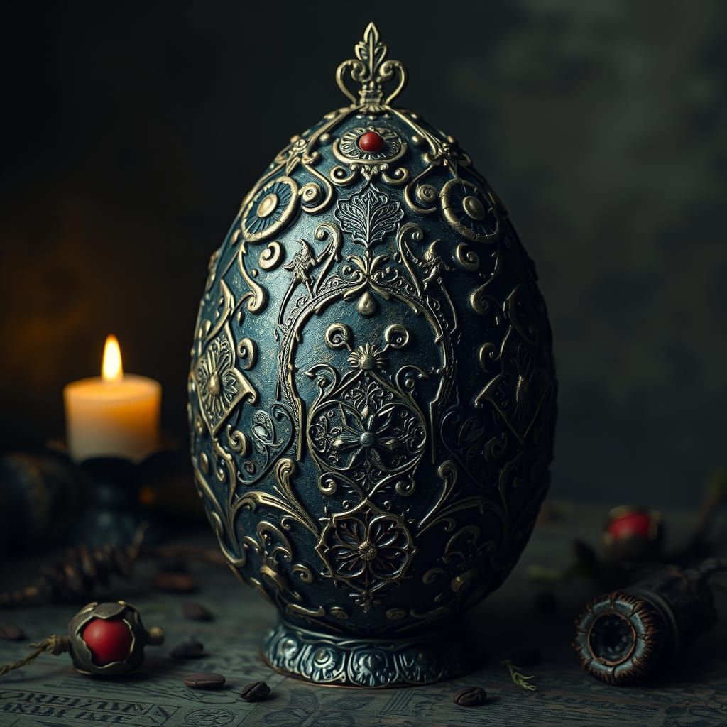 Ethereal Gothic Easter Egg with Delicate Filigree and Mystic...