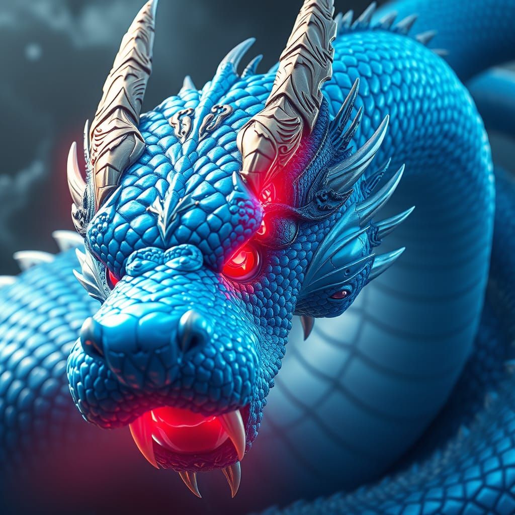 Majestic Blue Serpent in Anime Style
