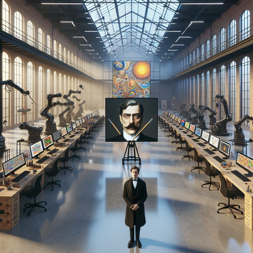 Surrealist Artist in Futuristic Studio