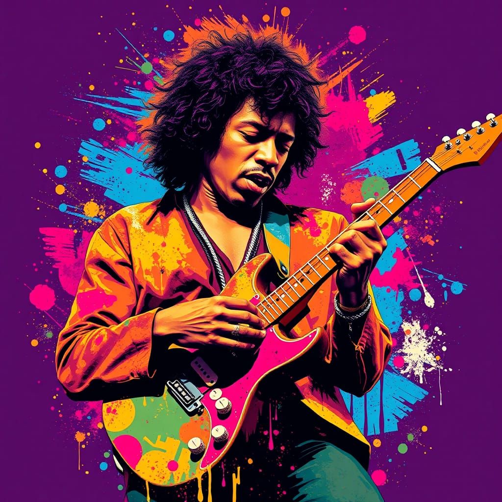 Jimi Hendrix Guitar Solo in Pop Art Style