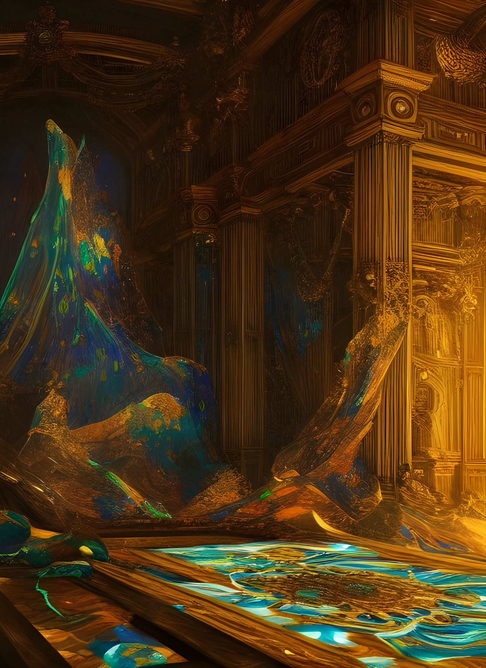 Surreal Stone Inlay Oil Painting with Magical Particles