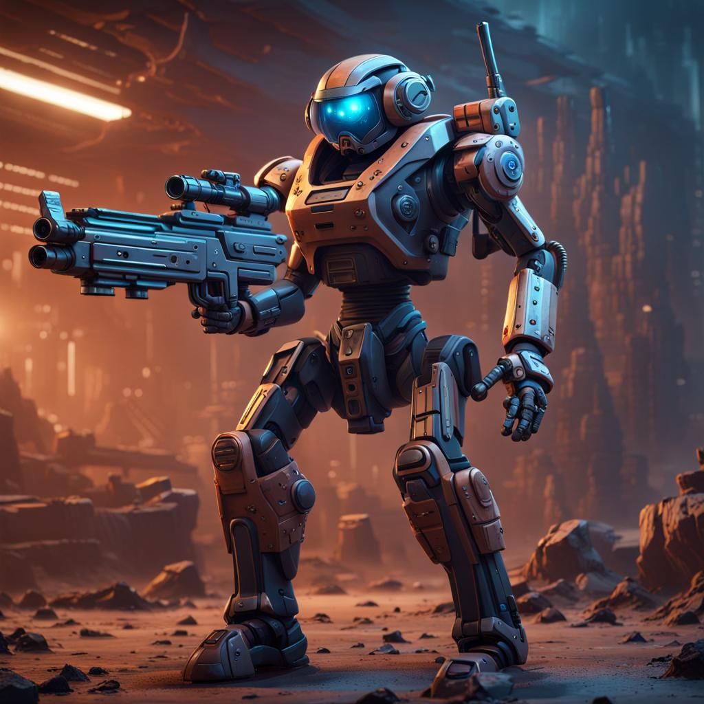 Sci-Fi Enforcer Bot Character Art in 8K