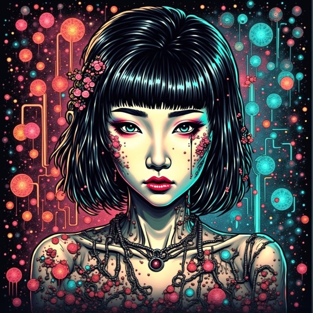 Glitch Androids in Vibrant Neon Hues