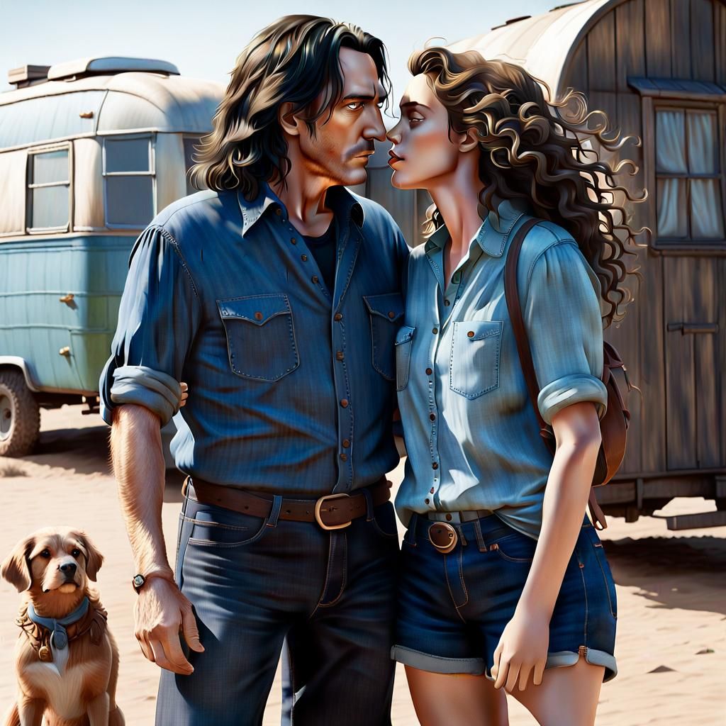 Romantic Embrace in Cosmic Fantasy Style