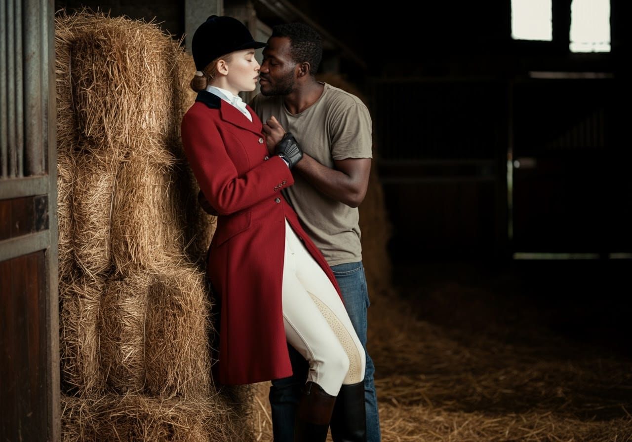 Passionate Embrace in an Equestrian Barn