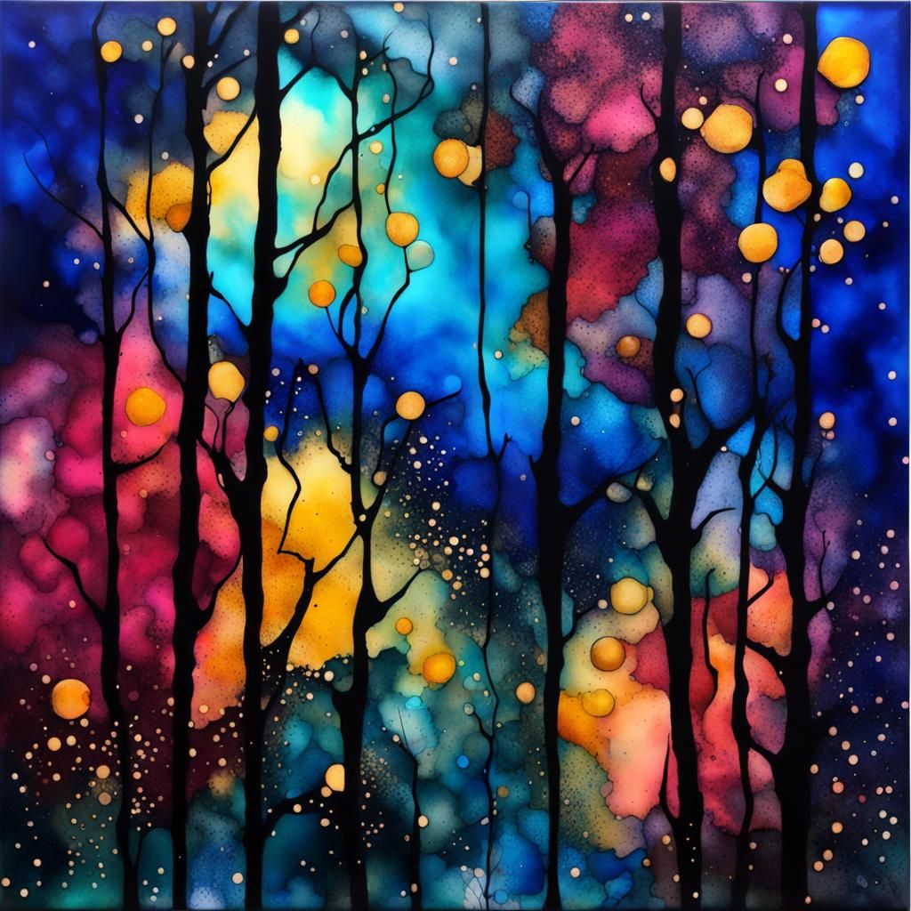 Abstract Deciduous Forest in Alcohol Ink Splatter Art
