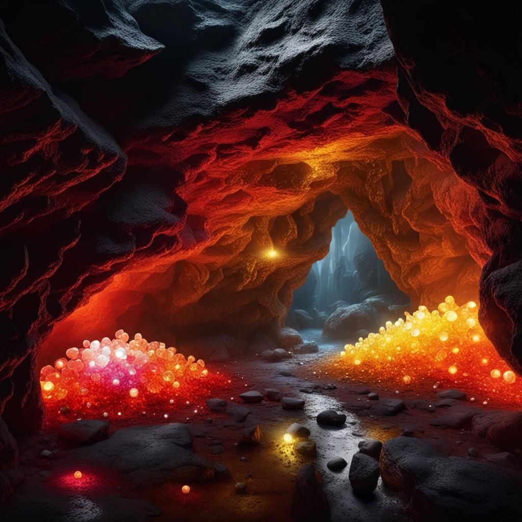 Sparkling Gems Illuminate a Dark Cave