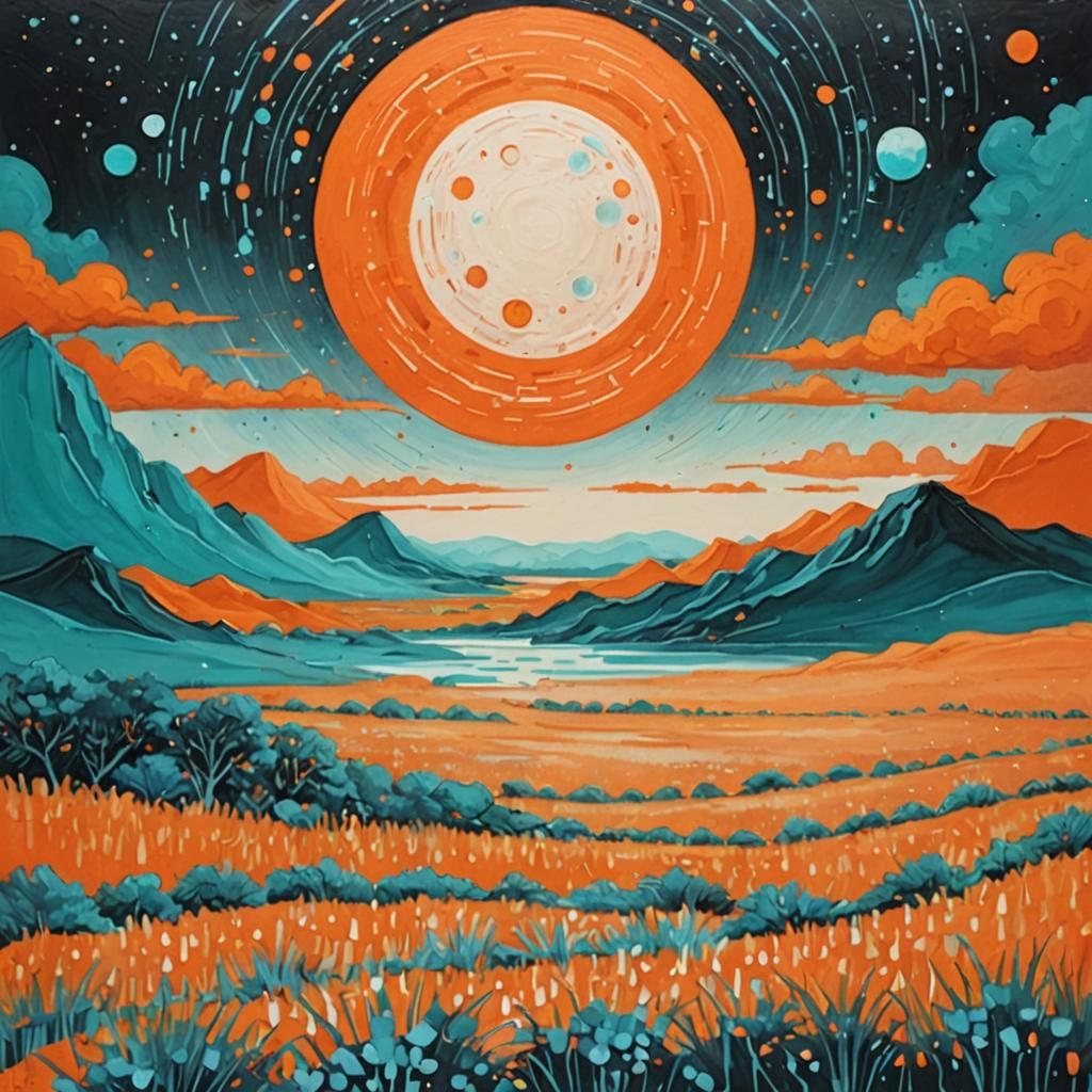 Serene Moonscape in Gouache with Binary Code Dream