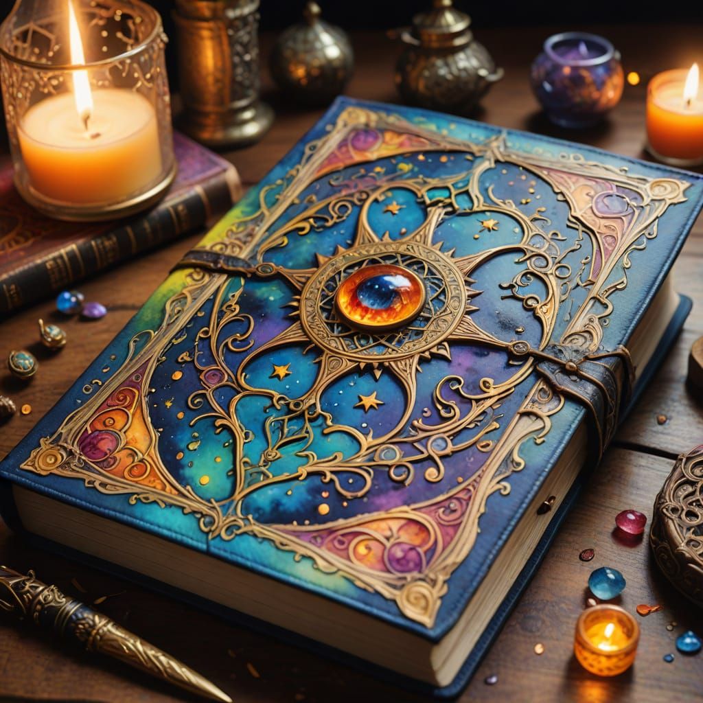 Enchanting Witch's Book Page with Colorful Illustrations