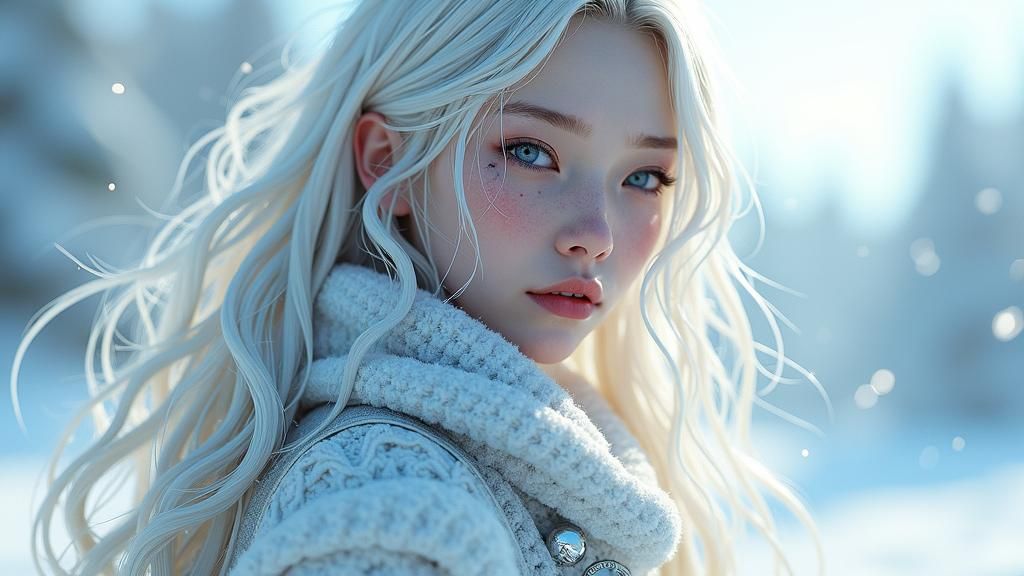 Icy Anime Woman with Platinum Hair, in 3D Anime Art