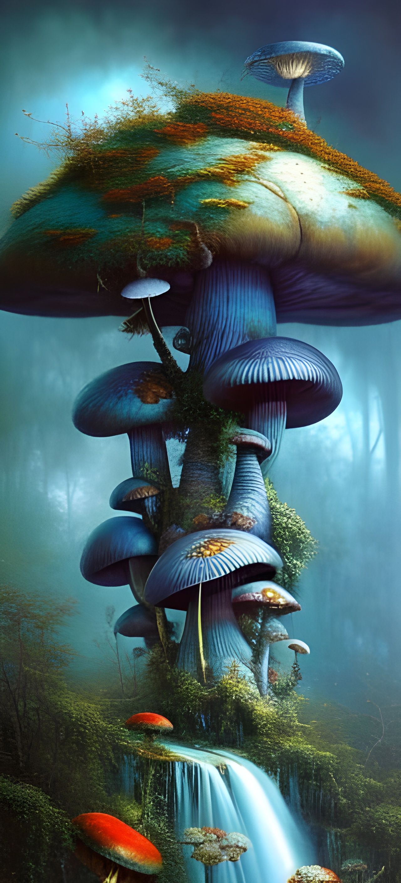 Indigo Toadstool Metropolis in Turquoise Wonderland
