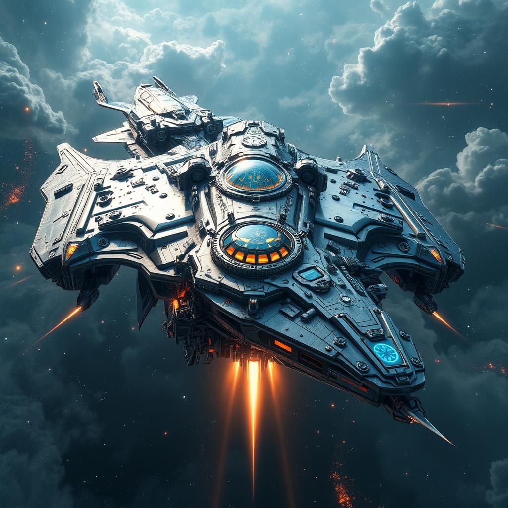 Futuristic Bat Spaceship Sails Through Cosmic Winds