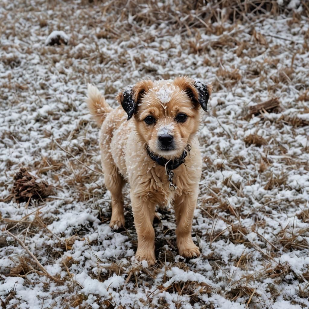A Poor Puppy Dog in Winter