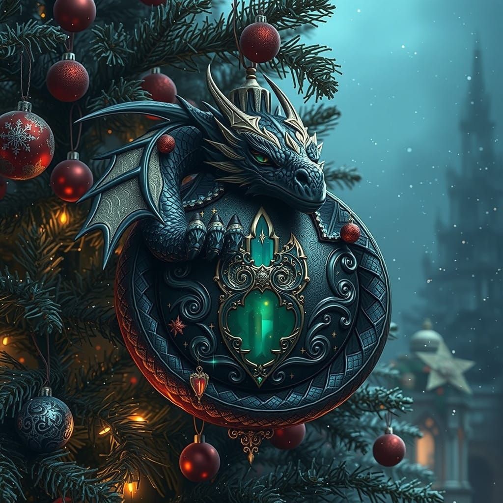 Medieval Dragon Safeguards Gothic Christmas Ornament in Drea...