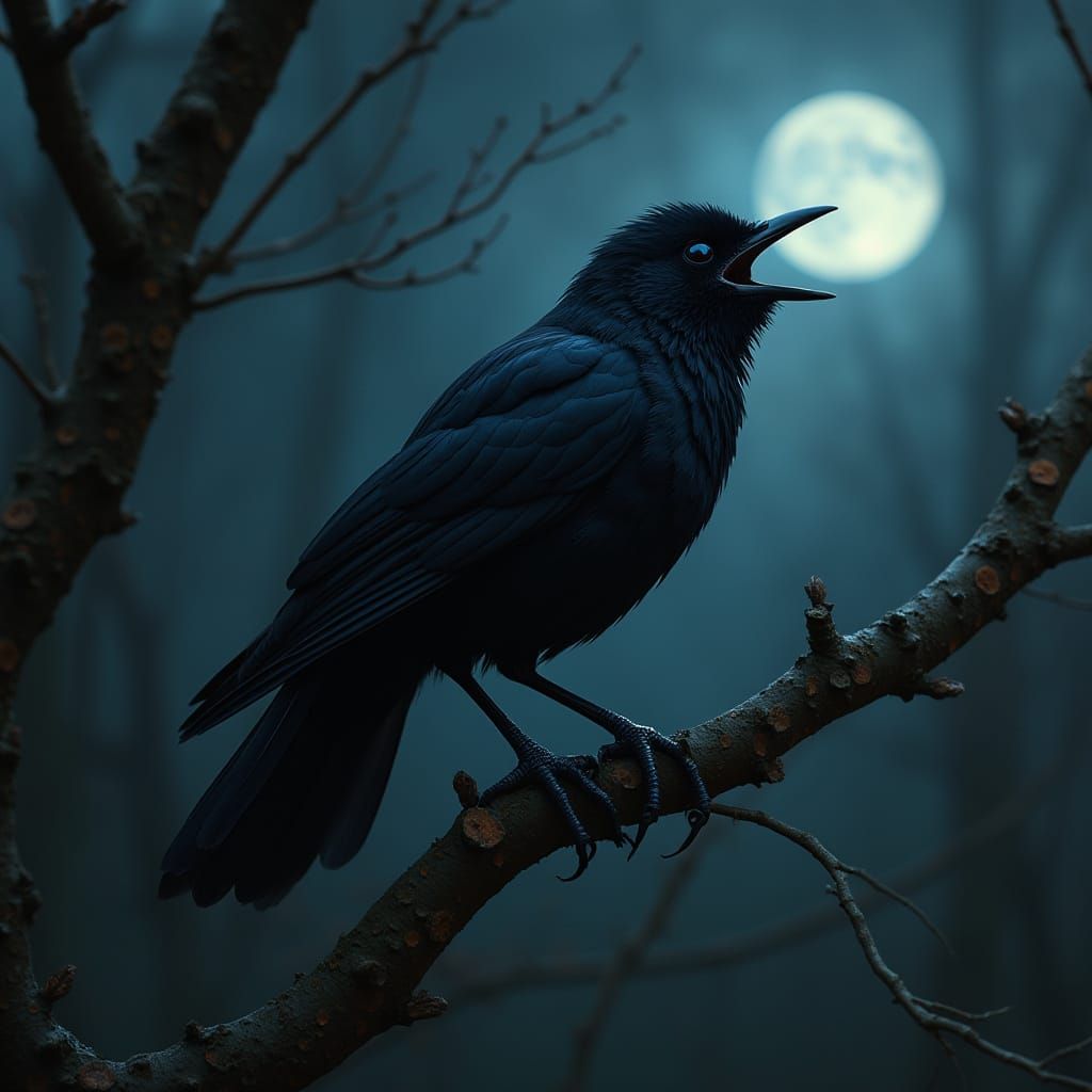 Mystical Blackbird Singing in the Night: Digital Art