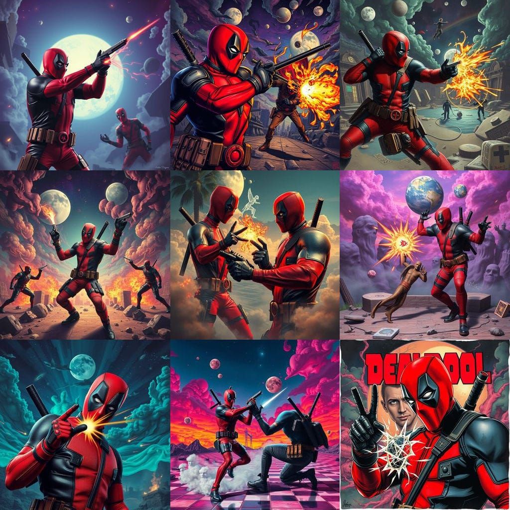 Surreal Deadpool in Trippy Illusions Fight