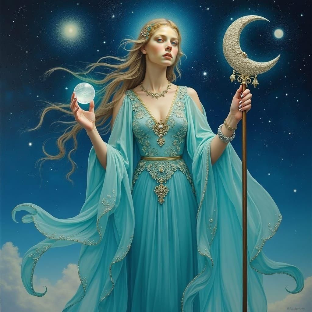 Goddess in Aquamarine Silks: Celestial Alignment