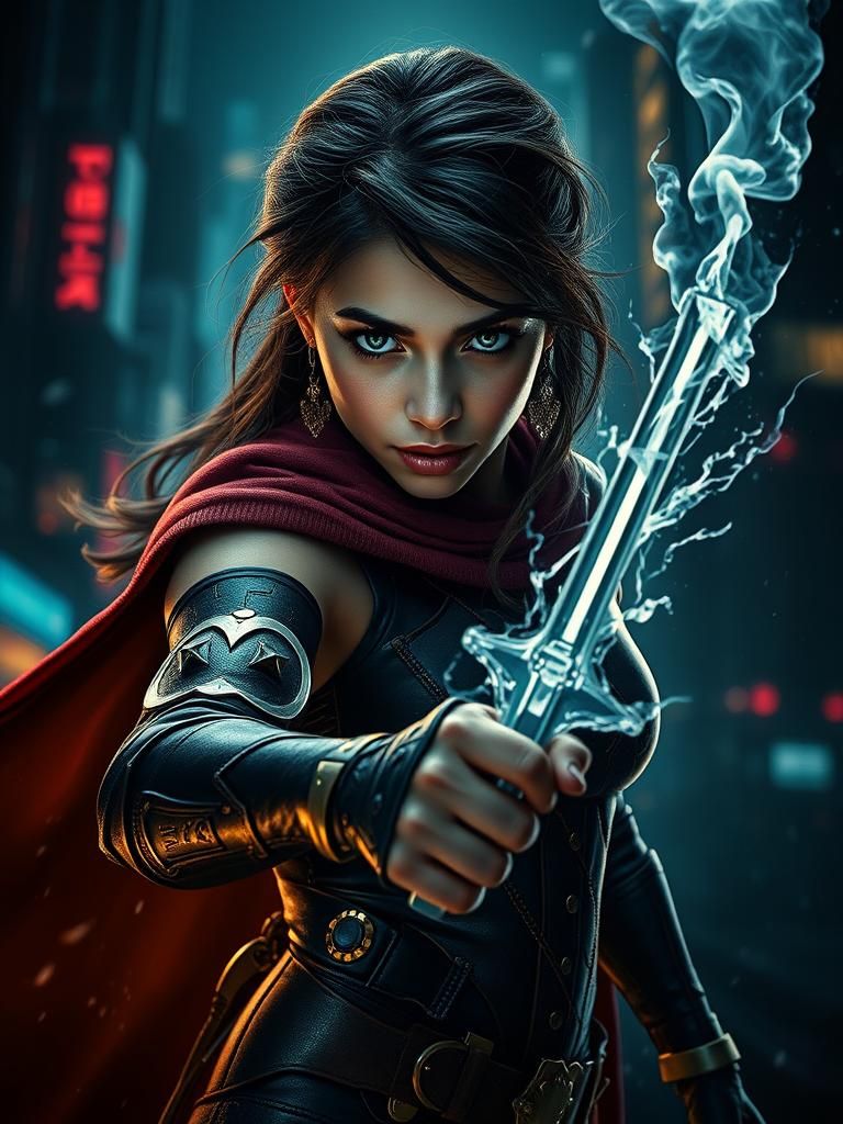 Will-o'-the-Wisp Superhero Portrait in Dark City Style