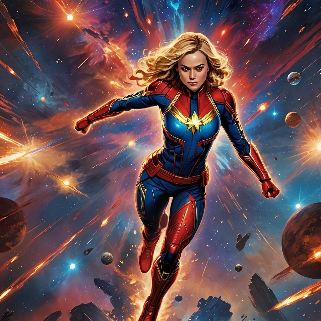 Captain Marvel Comic Book Art Illustration