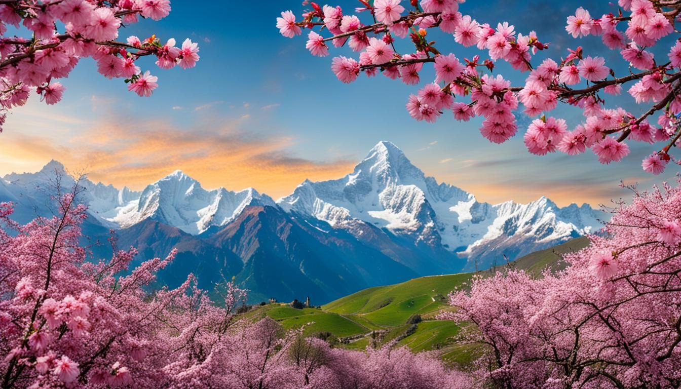 Himalayas in Cherry Blossom Season