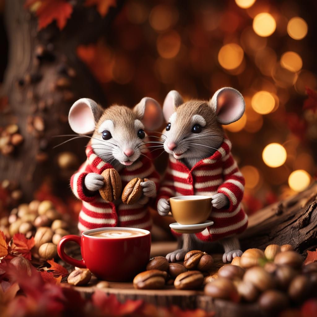 Cozy Mice in Walnut Shell Bed, Ultra-Realistic