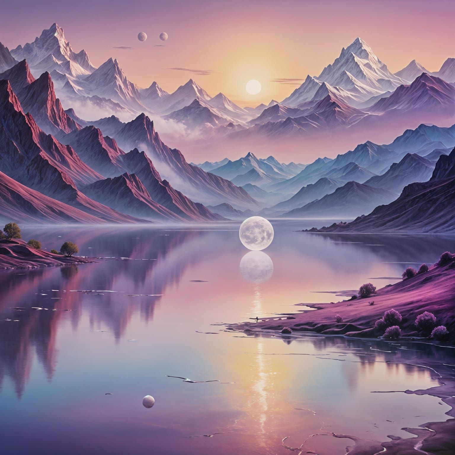 Surreal Moon Reflected in Water Droplet at Sunrise